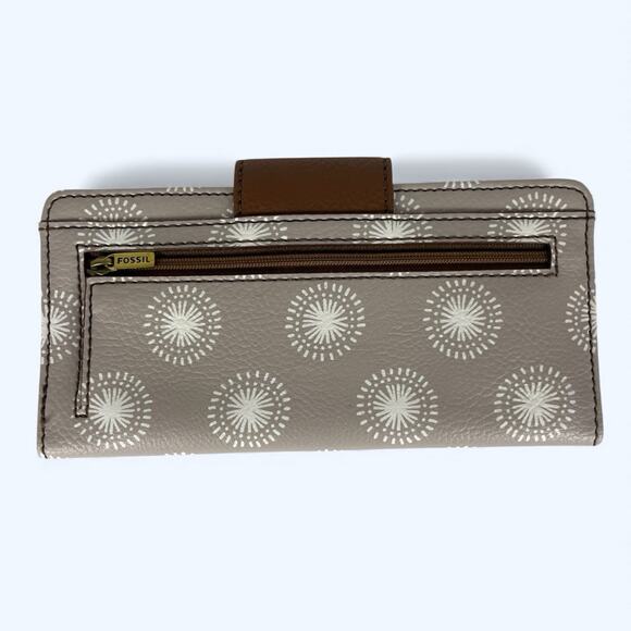 Fossil Madison Clutch Wallet Grey/White Dandelion Pattern NWT - Picture 2 of 8